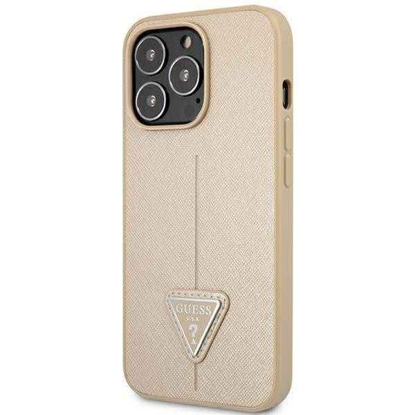 Original Case IPHONE 14 PRO Guess Hardcase Saffianotriangle Logo (GUHCP14LPSATLE) beige