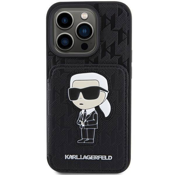 Karl Lagerfeld nakładka do iPhone 15 Pro 6,1&quot; KLHCP15LSAKKNSCK czarna hardcase Saffiano Cardslots and Stand Monogram Ikonik Patch