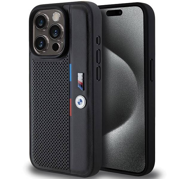 BMW Perforierte Tricolor Line Hülle für iPhone 15 Pro Max – Schwarz