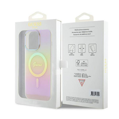 Original Case APPLE IPHONE 15 PRO MAX Guess Hardcase IML Iridescent MagSafe (GUHMP15XHITSP) pink