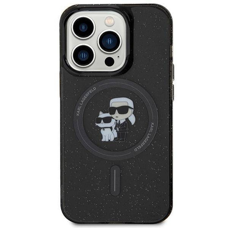 Karl Lagerfeld Karl&amp;Choupette Glitter MagSafe Hülle für iPhone 15 Pro – Schwarz