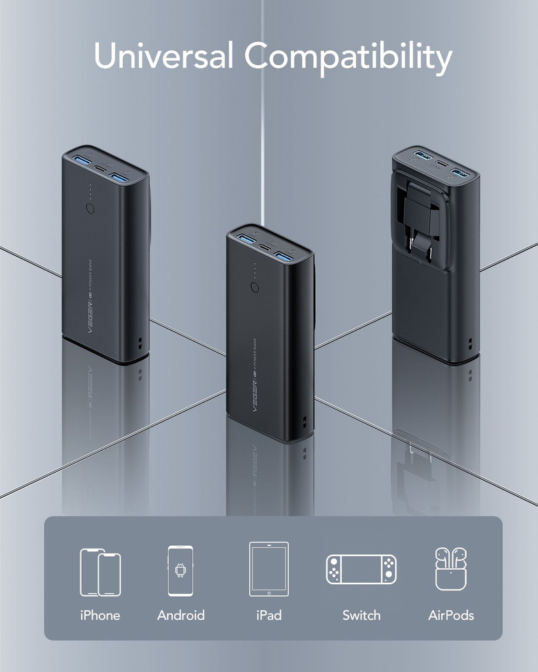 Bateria zewnętrzna (Powerbank) VEGER ACE100 - 10 000mAh Quick Charge PD 20W (W1146)