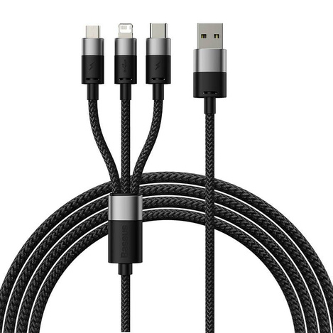 3in1 USB cable Baseus StarSpeed Series, USB-C + Micro + Lightning 3,5A, 1.2m (Black)