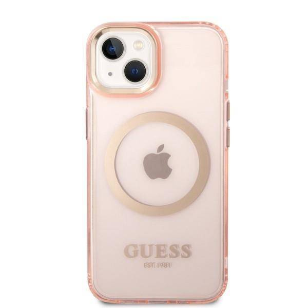 Guess nakładka do iPhone 14 6,1" GUHMP14SHTCMP różowa HC Magsafe Gold Outline Translucent