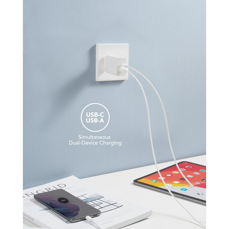 VEGER ładowarka sieciowa USB A + Typ C PD QC3.0 3A 30W VLS302U biała