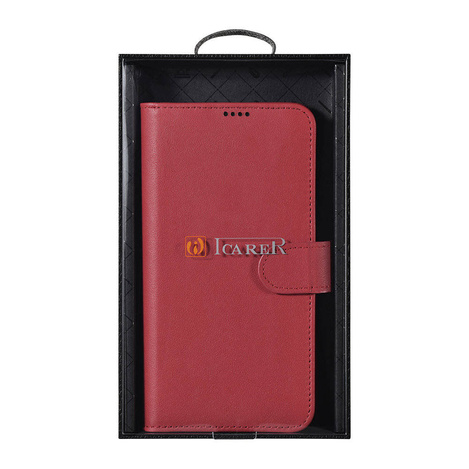 iCarer Haitang Leather Wallet Case for Samsung Galaxy S22+ (S22 Plus) genuine leather cover red (AKSM05RD)