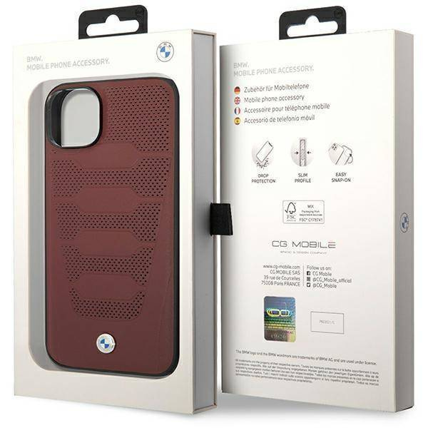 Original Case IPHONE 14 BMW Leather Seats Pattern MagSafe (BMHCP14S22RPSR) burgundy