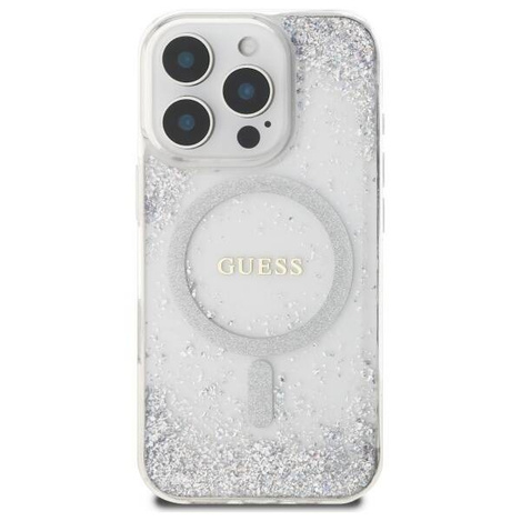 Etui Guess Resin Gradient Glitter MagSafe na iPhone 16 Pro - srebrne
