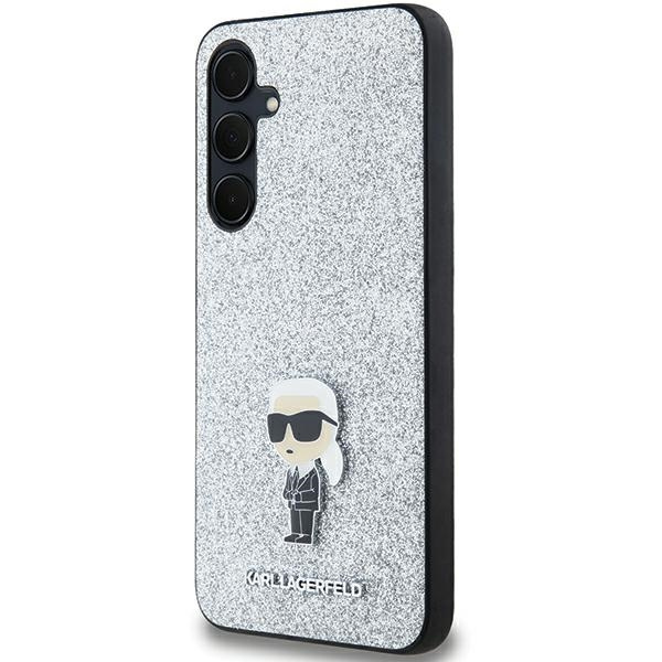 Oryginalne Etui KARL LAGERFELD hardcase Fixed Glitter Choupette Logo Metal Pin KLHCSA35GCNPSG do Samsung Galaxy A35 srebrny