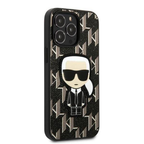 Original Handyhülle IPHONE 13 PRO Karl Lagerfeld Hardcase Monogram Ikonik Patch schwarz