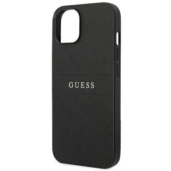 Guess Saffiano Metal Logo Stripes - Etui iPhone 14 Plus (czarny)