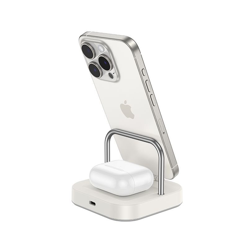 HOCO ładowarka biurkowa 2w1 Typ C + ładowanie bezprzewodowe 5W PD QC 3A 30W CQ16B biała