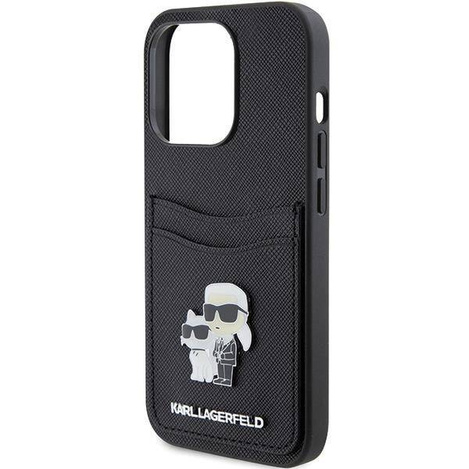 Etui Karl Lagerfeld Saffiano Cardslot Karl&Choupette Metal Pin do iPhone 15 Pro - czarne