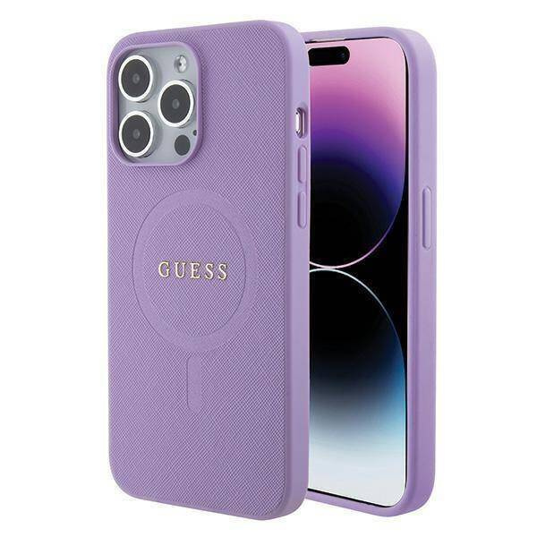 Guess Saffiano MagSafe Hülle für iPhone 15 Pro – Lila