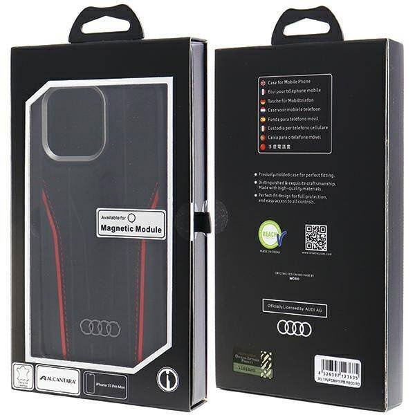 Audi Genuine Leather case with MagSafe for iPhone 15 Pro Max - black and red