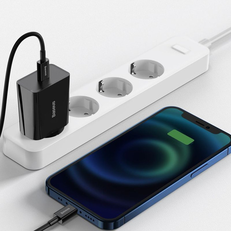 Baseus Speed Mini ładowarka sieciowa zasilacz EU do szybkiego ładowania USB Typ C 20W 3A czarny (CCFS-SN01)