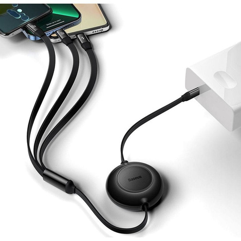 Baseus Bright Mirror 2 retractable cable 3in1 USB Type C - micro USB + Lightning + USB Type C 3.5A 1.1m black (CAMJ010201)