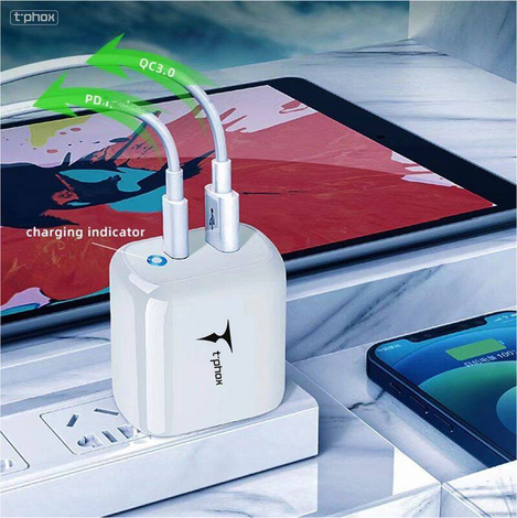 Ładowarka Sieciowa 45W USB + USB-C T-PHOX GLORY biała