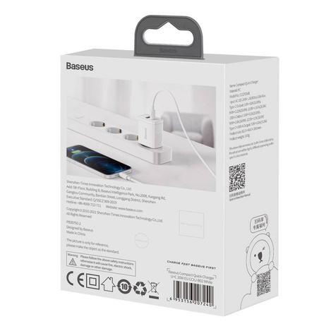 Baseus Compact szybka ładowarka sieciowa USB / USB Typ C 20W 3A Power Delivery Quick Charge 3.0 biały (CCXJ-B02)
