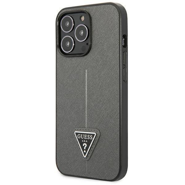 Oryginalne Etui IPHONE 13 PRO Guess Hardcase Saffianotriangle Logo (GUHCP13LPSATLG) srebrne