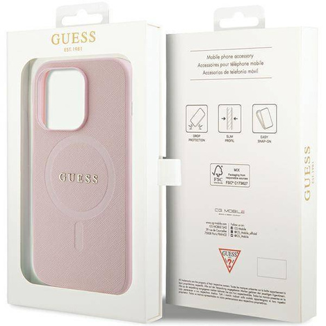 Guess GUHMP13LPSAHMCP Hülle für iPhone 13 Pro / 13 – rosa Saffiano MagSafe