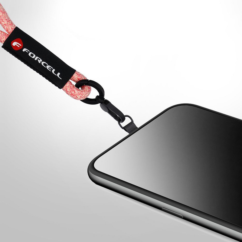 Smycz do telefonu na nadgarstek z regulacją długości Forcell F-Design R10X40 (max 20cm w pętli) różowo biała