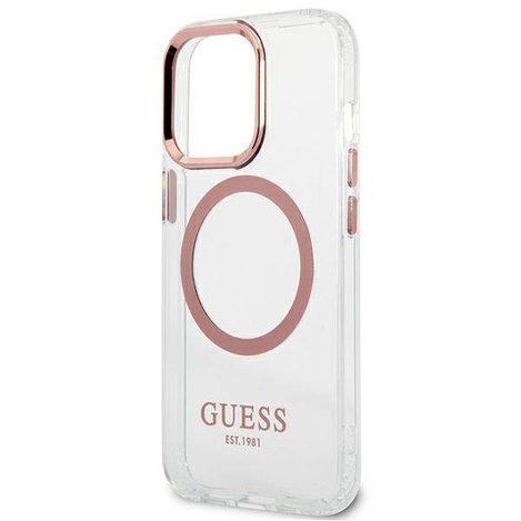 Original Case IPHONE 13 PRO Guess Hard Case Metal Outline Magsafe (GUHMP13LHTRMP) pink