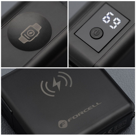 Wielofunkcyjna ładowarka Forcell F-Energy 6w1 USB A + USB C PD 45W + power bank 15000 mAh + ładowanie bezprzewodowe 15W czarna