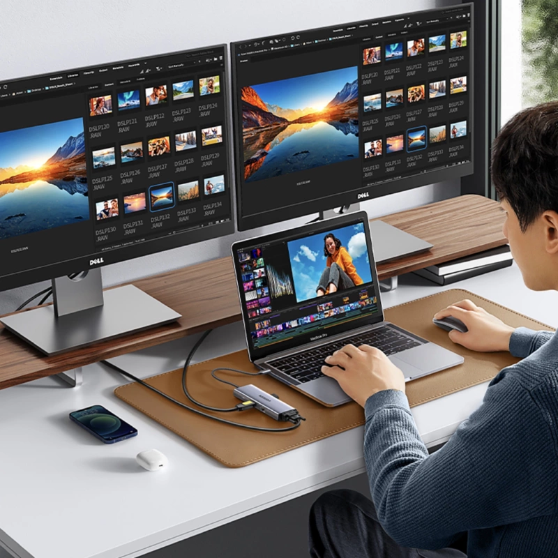 Ugreen CM498 15600 USB-C-Adapter – 3x USB-A 3.0 / HDMI / VGA / RJ45 / SD / TF-Kartenleser / USB-C PD – Grau