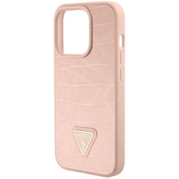 Oryginalne Etui APPLE IPHONE 15 PRO MAX Guess Hardcase Croco Triangle Metal Logo (GUHCP15XPCRTHCP) różowe