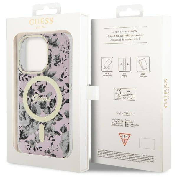 Guess GUHMP14LHCFWSP iPhone 14 Pro 6.1" pink/pink hardcase Flower MagSafe