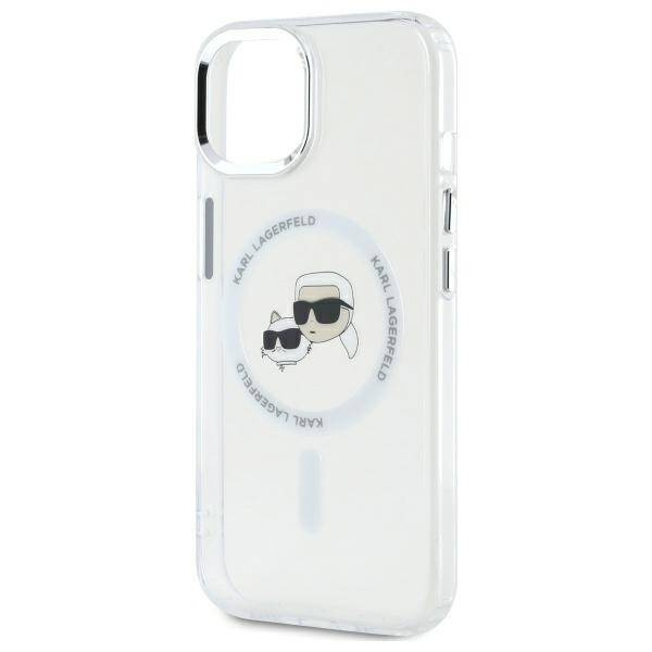 Original Handyhülle IPHONE 14 Karl Lagerfeld Hardcase IML Metal Karl&Choupette Head MagSafe (KLHMP14SHLSKCH) weiß