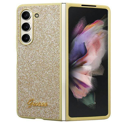 Guess nakładka do Samsung Z Fold5 GUHCZFD5HGGSHD złota PU/TPU Glitter Script