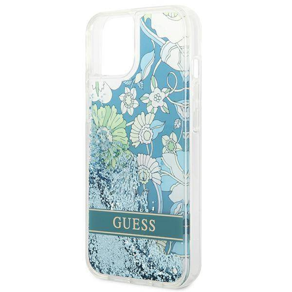 Case IPHONE 14 PLUS Guess Hardcase Flower Liquid Glitter green