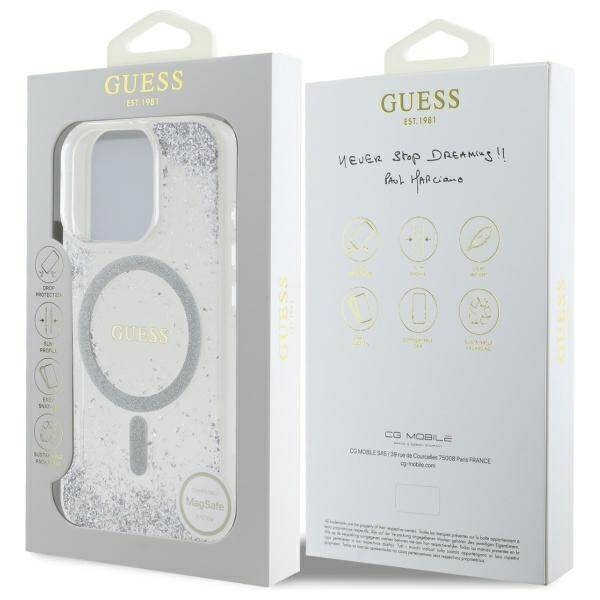 Etui Guess Resin Gradient Glitter MagSafe na iPhone 16 Pro - srebrne