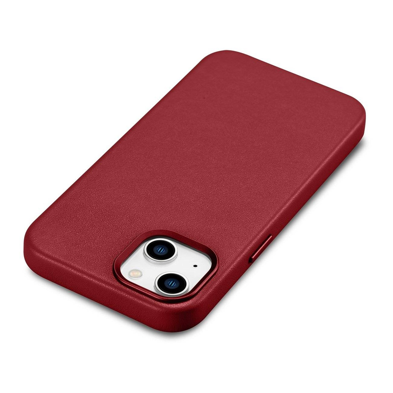 iCarer Case Leather genuine leather case cover for iPhone 14 Plus red (MagSafe compatible)
