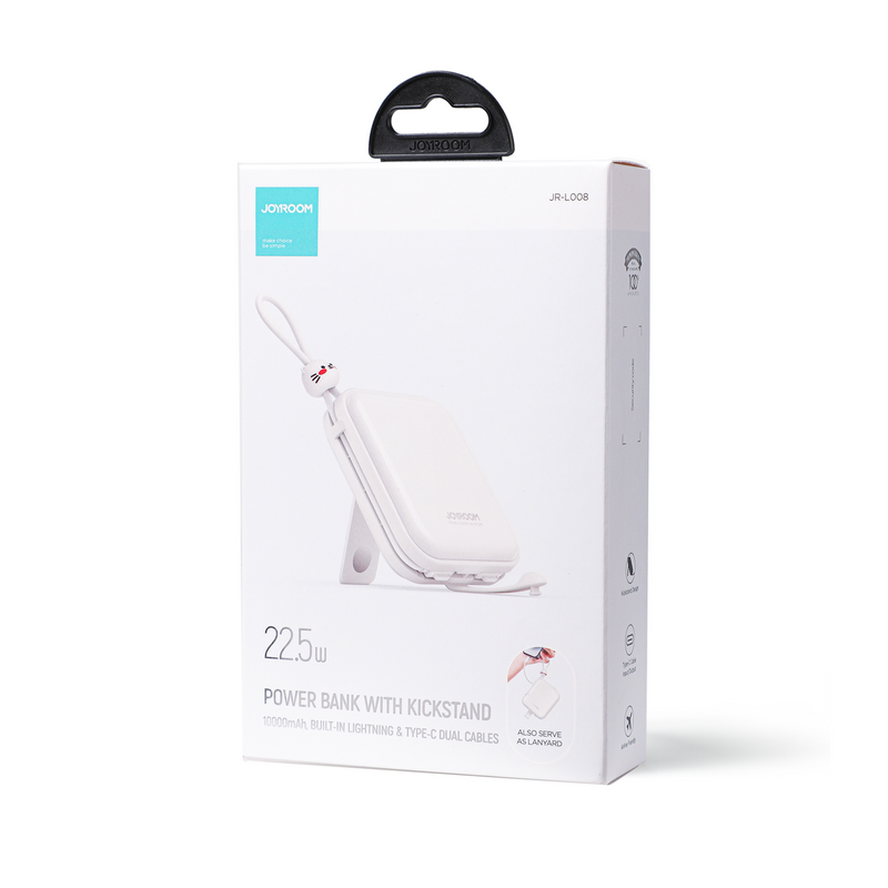 Joyroom power bank with USB C and Lightning cables and stand Cutie Series 10000mAh 22.5W white (JR-L008)