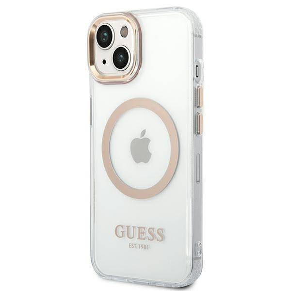 Guess GUHMP14SHTRMD iPhone 14 6.1 &quot;Gold / Gold Hartschalenetui Metal Outline Magsafe