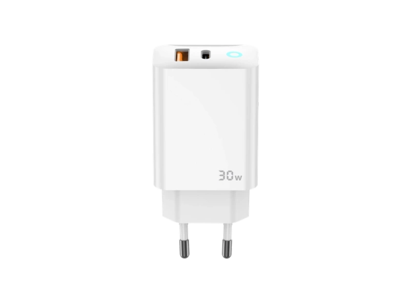 JELLICO wall charger EU13 GaN PD 30W 1xUSB-C + 1xUSB QC3.0 + cable USB-C - Lightning White