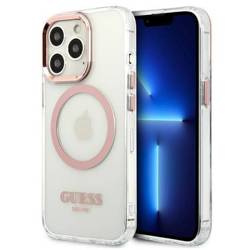Original Handyhülle IPHONE 13 PRO Guess Hard Case Metal Outline Magsafe (GUHMP13LHTRMP) rosa