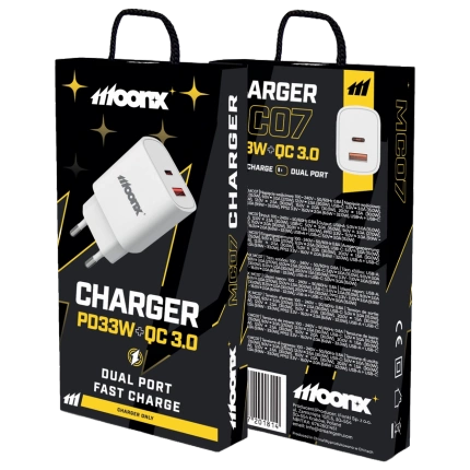 MOONX ładowarka sieciowa MC07 PD 33W 1xUSB-C + 1xUSB QC3.0 Biały