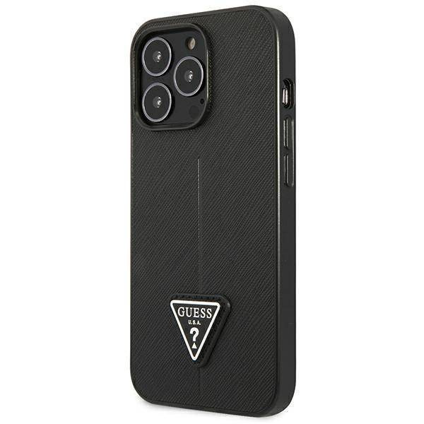 Original Case IPHONE 14 PRO Guess Hardcase Saffianotriangle Logo (GUHCP14LPSATLK) black