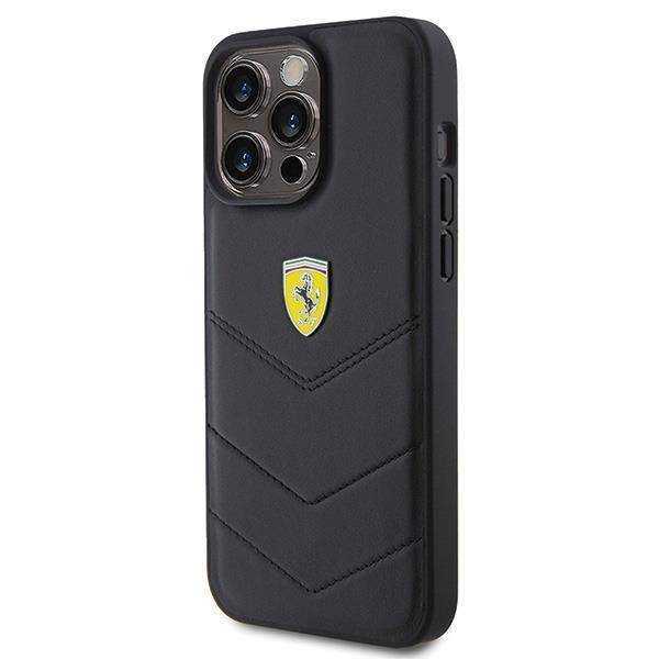 Ferrari Quilted Metal Logo-Hülle für iPhone 15 Pro Max – Schwarz