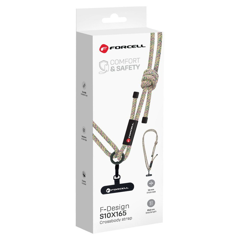 Smycz do telefonu crossbody z regulacją długości Forcell F-Design S10X165 (max 82,5cm w pętli) zielono różowo fioletowa