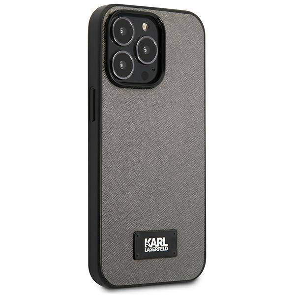 Original Case IPHONE 13 PRO Karl Lagerfeld Hardcase Saffiano Plaque (KLHCP13LSFMP2DG) silver