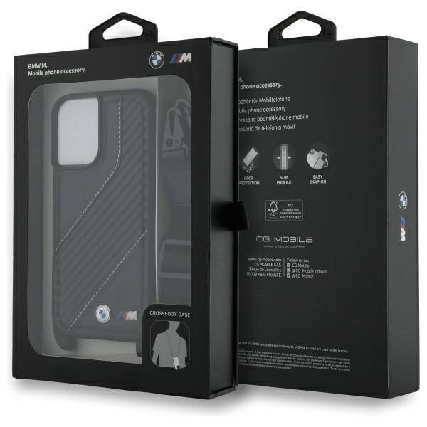 Oryginalne Etui IPHONE 16 PLUS BMW Hardcase M Edition Carbon Stripe & Strap (BMHCP16M23PSCCK) czarne