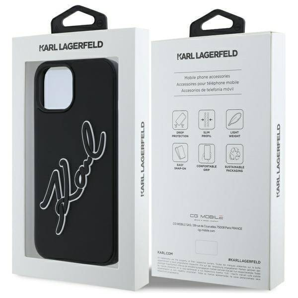 Etui Karl Lagerfeld 3D Rubber Signature na iPhone 15 - czarne