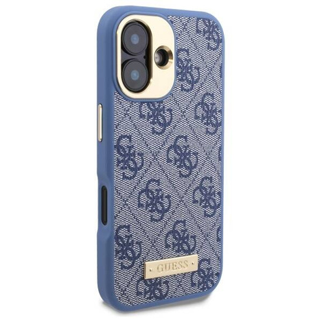 Original Handyhülle IPHONE 16 PLUS Guess Hardcase 4G Logo Plate MagSafe (GUHMP16MU4GPRB) blau