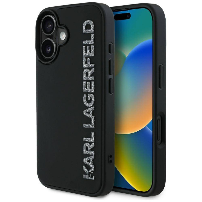 KARL LAGERFELD futerał do IPHONE 16 KLHCP16SRBKGVCK (3D Rubber Elongated Glitter) czarny