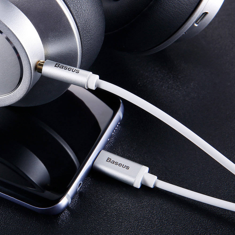 Baseus kabel audio stereo przejściówka AUX 3,5 mm mini jack - USB Typ C do telefonu tabletu 120cm czarny (CAM01-01)